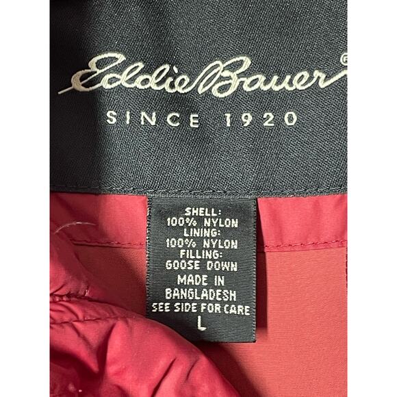 Eddie Bauer Mens Down Puffer Vest Red Size Large Outdoors Warm Goose - Picture 3 of 5